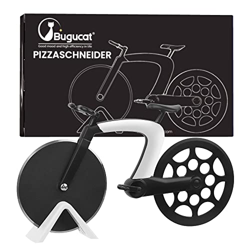 Bugucat Fahrrad Pizzaschneider, Pizza Cutter Pizza Schneider aus Antihaft Edelstahl,Pizzaroller Essen Grade Pizza Slicer mit Scharfem Schneiderad,Pizzarad Pizzamesser für Weihnachten (Weiß) von Bugucat