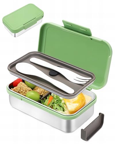 Bugucat Kinder Brotdose Edelstahl Lunchbox 900ML,Auslaufsicher Lunchbox Kinder Brotdose mit Trennwänd,Brotdosen Bento Box für Mädchen, Snackbox kinder Frühstücksbox Kindergarten für Kindergarten Grün von Bugucat