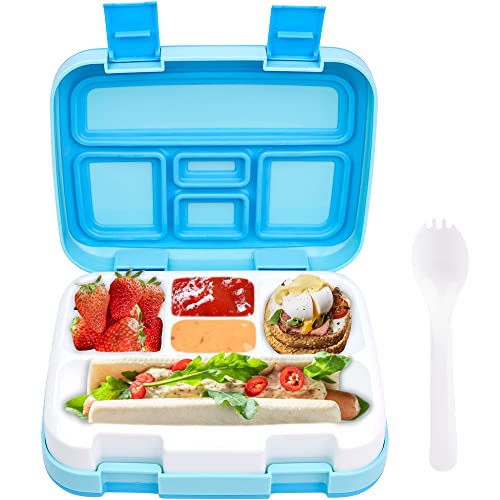 Bugucat Lunchbox 800ML, Bento Box Brotdose mit 5 Fächern und Besteckset, Vesperdose Frühstücksbox für Mikrowellen Spülmaschinen, Brotzeitbox Brotbüchse, BPA-Free (Blau) von Bugucat