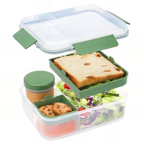 Bugucat Lunchbox Erwachsene 1600ML, Auslaufsichere Brotdose Bento Box Erwachsene mit Fächern, Lunchbox Kinder Salatbox to Go mit Soßenbox, Snackbox Frühstücksbox für Schule Picknick Büro, Grün Bugucat Lunchbox Erwachsene 1600ML, Auslaufsichere Brotdose Bento Box Erwachsene mit Fächern, Lunchbox Kinder Salatbox to Go mit Soßenbox, Snackbox Frühstücksbox für Schule Picknick Büro, Grün von Bugucat