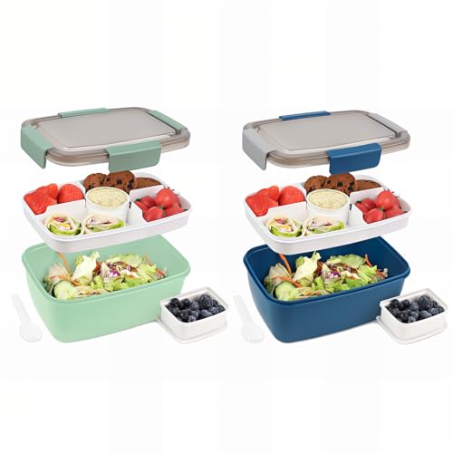 Bugucat Lunchbox Erwachsene 2000ML 2 Set,Auslaufsichere Brotdose Bento Box mit Fächern für Kinder,Salatbehälter Salatbox to Go mit Gabel,Brotdose Frühstücksbox für Schule,Blau + Dunkelgrün Bugucat Lunchbox Erwachsene 2000ML 2 Set,Auslaufsichere Brotdose Bento Box mit Fächern für Kinder,Salatbehälter Salatbox to Go mit Gabel,Brotdose Frühstücksbox für Schule,Blau + Dunkelgrün von Bugucat
