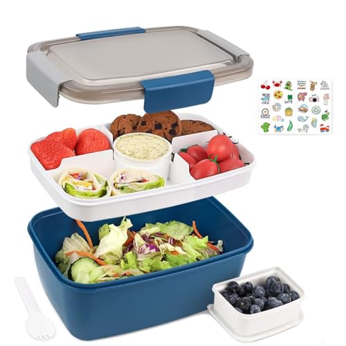 Bugucat Lunchbox Erwachsene 2000ML mit Aufkleber,Auslaufsichere Brotdose Erwachsene Bento Box mit Fächern für Kinder,Salatbehälter Salatbox to Go mit Gabel,Brotdose Frühstücksbox,Blau Bugucat Lunchbox Erwachsene 2000ML mit Aufkleber,Auslaufsichere Brotdose Erwachsene Bento Box mit Fächern für Kinder,Salatbehälter Salatbox to Go mit Gabel,Brotdose Frühstücksbox,Blau von Bugucat