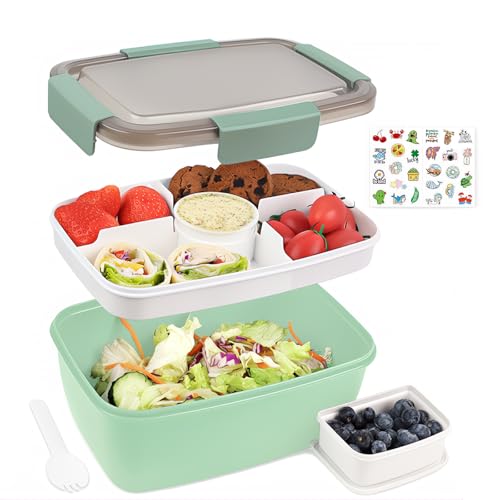 Bugucat Lunchbox Erwachsene 2000ML mit Aufkleber,Auslaufsichere Brotdose Erwachsene Bento Box mit Fächern für Kinder,Salatbehälter Salatbox to Go mit Gabel,Brotdose Frühstücksbox,Dunkelgrün Bugucat Lunchbox Erwachsene 2000ML mit Aufkleber,Auslaufsichere Brotdose Erwachsene Bento Box mit Fächern für Kinder,Salatbehälter Salatbox to Go mit Gabel,Brotdose Frühstücksbox,Dunkelgrün von Bugucat