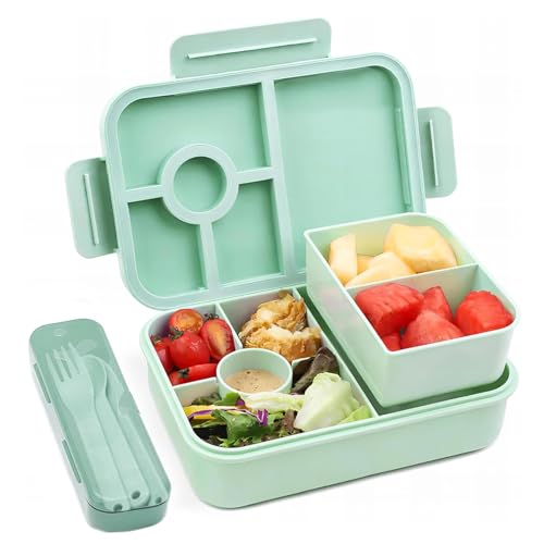 Bugucat Brotdose Kinder mit 5 Fächern 1300ML, Auslaufsicher Lunchbox Kinder, Bento Box Brotdosen mit Besteckset, Brotdose für Kinder und Erwachsene,Vesperdose Frühstücksbox für Mädchen & Jungen Grün Bugucat Brotdose Kinder mit 5 Fächern 1300ML, Auslaufsicher Lunchbox Kinder, Bento Box Brotdosen mit Besteckset, Brotdose für Kinder und Erwachsene,Vesperdose Frühstücksbox für Mädchen & Jungen Grün von Bugucat