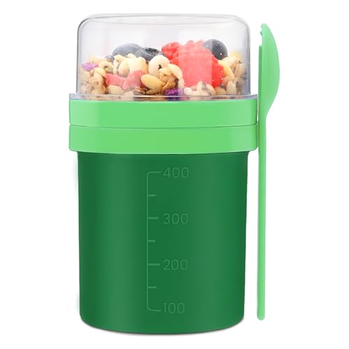 Bugucat Müslibecher To Go 450ml+250ml, Praktischer Müslibecher mit löffel Auslaufsichere Joghurtbecher für Unterwegs Joghurt Müsli to Go Becher, Yoghurt to Go Becher für Arbeit Picknick Schule,Grün von Bugucat