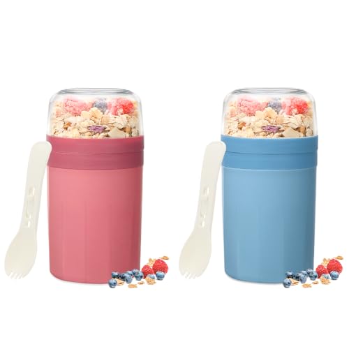 Bugucat Müslibecher to Go 520ML+250ML 2er,Praktischer Joghurtbecher mit Löffel, Auslaufsicher Müsli Cup Becher mit Soßenbox,Müslibox Brotdose Lunchbox für Kinder & Erwachsene,Blau+Rosa Bugucat Müslibecher to Go 520ML+250ML 2er,Praktischer Joghurtbecher mit Löffel, Auslaufsicher Müsli Cup Becher mit Soßenbox,Müslibox Brotdose Lunchbox für Kinder & Erwachsene,Blau+Rosa von Bugucat