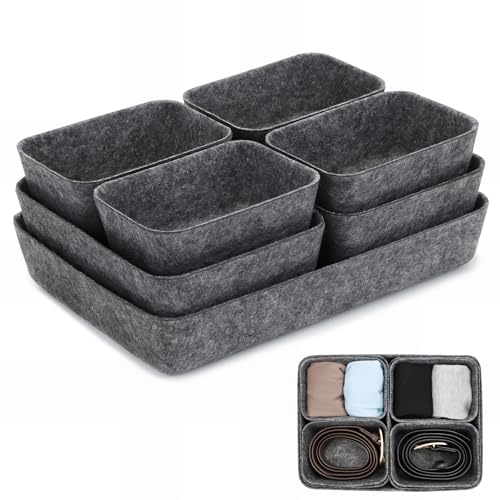 Bugucat Schubladen Organizer Filz,7Stück,Stapelbares schreibtisch organizer Aufbewahrungsboxen,organizer küche,badezimmer-organizer für Kleiderschrank Schlafzimmer,Badezimmer,Küche,Büro,Dunkelgrau von Bugucat