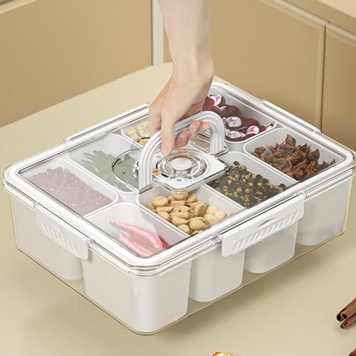 Bugucat Snackschale mit Deckel 9PCS,Snackbox mit Fächern Plastik Snackbox Obstteller aus Kunststoff,Gewürzlagerbehälter Geteilte Servierschale mit Deckel,Wiederverwendbares Snackteller für Nüsse Obst von Bugucat