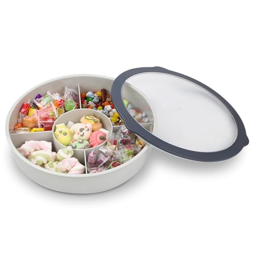 Bugucat Snackteller mit 5 Fächern, Snackschale mit Transparentem Deckel, Plastik Snackbox Obstteller aus Kunststoff, Wiederverwendbar Dauerhaft für Nüsse Desserts (Rosa、Blau、Grün) von Bugucat