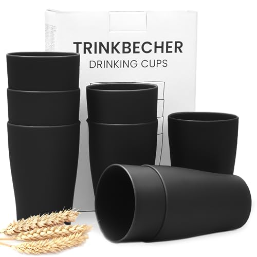 Bugucat Trinkbecher 8 er 280 ML, Wiederverwendbare Kaffeetassen Cup aus Gesunde PP, Unzerbrechlich Becher für Kaffee Tee Milch Saft Cola, Tassen Becher Set für Grillen Picknick Party, Schwarz von Bugucat