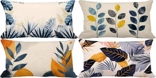 Abstrakt Kissenbezug 50x70 Modern Outdoor Kissenbezug Wasserfest Leinen Dekokissen 4er Set Doppelseitig Musterdesign Sofakissen Deko Wohnzimmer, Sommer Outdoor Terrasse Garten Bank Zierkissen h19-Y von Bugufen