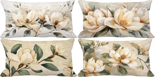 Beige Kissenbezug 60x80 Blume Outdoor Kissenbezug Weich Dekokissen 4er Set Doppelseitig Musterdesign Sofakissen Deko Wohnzimmer, Frühling Sommer Outdoor Terrasse Garten Bank Auto Zierkissen f19-0 von Bugufen