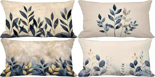 Blau Kissenbezug 30x50 Nordeuropa Outdoor Kissenbezug Weich Dekokissen 4er Set Doppelseitig Musterdesign Sofakissen Deko Wohnzimmer, Frühling Sommer Outdoor Terrasse Garten Bank Auto Zierkissen o41-P von Bugufen
