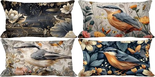 Blau Kissenbezug 30x50 Vogel Outdoor Kissenbezug Weich Dekokissen 4er Set Doppelseitig Musterdesign Sofakissen Deko Wohnzimmer, Frühling Sommer Outdoor Terrasse Garten Bank Auto Zierkissen f29-T von Bugufen