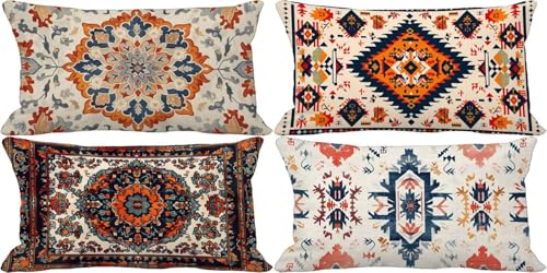 Böhmen Kissenbezug 50x70 Retro Outdoor Kissenbezug Weich Dekokissen 4er Set Doppelseitig Musterdesign Sofakissen Deko Wohnzimmer, Frühling Sommer Outdoor Terrasse Garten Bank Auto Zierkissen w17-O von Bugufen