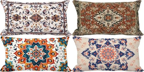 Böhmen Kissenbezug 50x70 Retro Outdoor Kissenbezug Weich Dekokissen 4er Set Doppelseitig Musterdesign Sofakissen Deko Wohnzimmer, Frühling Sommer Outdoor Terrasse Garten Bank Auto Zierkissen w38-3 von Bugufen