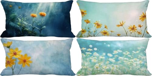 Enteneiblau Kissenbezug 40x80 Blume Outdoor Kissenbezug Weich Dekokissen 4er Set Doppelseitig Musterdesign Sofakissen Deko Wohnzimmer, Frühling Sommer Outdoor Terrasse Garten Bank Zierkissen a34-8 von Bugufen