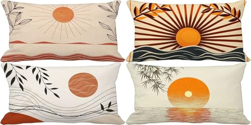 Gebranntes Orange Kissenbezug 50x70 Nordeuropa Outdoor Kissenbezug Weich Dekokissen 4er Set Doppelseitig Musterdesign Sofakissen Deko Wohnzimmer, Sommer Outdoor Terrasse Garten Bank Zierkissen s29-Q von Bugufen