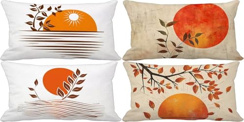 Gebranntes Orange Kissenbezug 50x80 Einfach Outdoor Kissenbezug Weich Dekokissen 4er Set Doppelseitig Musterdesign Sofakissen Deko Wohnzimmer, Sommer Outdoor Terrasse Garten Bank Auto Zierkissen i27-2 von Bugufen