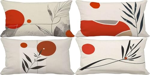 Gebranntes Orange Kissenbezug 60x80 Nordeuropa Outdoor Kissenbezug Weich Dekokissen 4er Set Doppelseitig Musterdesign Sofakissen Deko Wohnzimmer, Sommer Outdoor Terrasse Garten Bank Zierkissen f28-8 von Bugufen