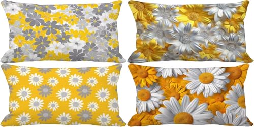 Gelb Kissenbezug 40x80 Blume Outdoor Kissenbezug Wasserfest Leinen Dekokissen 4er Set Doppelseitig Musterdesign Sofakissen Deko Wohnzimmer, Sommer Outdoor Terrasse Garten Bank Auto Zierkissen l24-6 von Bugufen