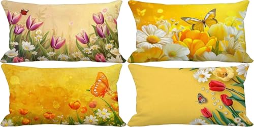 Gelb Kissenbezug 50x80 Blume Outdoor Kissenbezug Weich Dekokissen 4er Set Doppelseitig Musterdesign Sofakissen Deko Wohnzimmer, Frühling Sommer Outdoor Terrasse Garten Bank Auto Zierkissen i36-S Gelb Kissenbezug 50x80 Blume Outdoor Kissenbezug Weich Dekokissen 4er Set Doppelseitig Musterdesign Sofakissen Deko Wohnzimmer, Frühling Sommer Outdoor Terrasse Garten Bank Auto Zierkissen i36-S von Bugufen