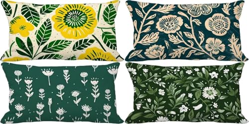 Grün Kissenbezug 40x70 Blume Outdoor Kissenbezug Weich Dekokissen 4er Set Doppelseitig Musterdesign Sofakissen Deko Wohnzimmer, Frühling Sommer Outdoor Terrasse Garten Bank Auto Zierkissen p39-1 von Bugufen