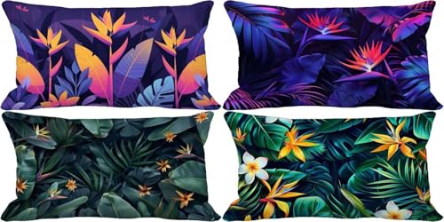 Grün Kissenbezug 40x70 Nordeuropa Outdoor Kissenbezug Weich Dekokissen 4er Set Doppelseitig Musterdesign Sofakissen Deko Wohnzimmer, Frühling Sommer Outdoor Terrasse Garten Bank Auto Zierkissen m27-5 von Bugufen