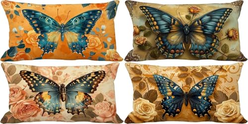 Grün Kissenbezug 50x70 Schmetterling Outdoor Kissenbezug Weich Dekokissen 4er Set Doppelseitig Musterdesign Sofakissen Deko Wohnzimmer, Frühling Sommer Outdoor Terrasse Garten Bank Zierkissen c17-X von Bugufen
