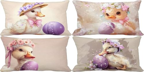 Ländlich Kissenbezug 30x50 Ente Outdoor Kissenbezug Weich Dekokissen 4er Set Doppelseitig Musterdesign Sofakissen Deko Wohnzimmer, Frühling Sommer Outdoor Terrasse Garten Bank Auto Zierkissen r29-Z von Bugufen