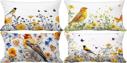 Ländlich Kissenbezug 40x80 Blume Outdoor Kissenbezug Weich Dekokissen 4er Set Doppelseitig Musterdesign Sofakissen Deko Wohnzimmer, Frühling Sommer Outdoor Terrasse Garten Bank Auto Zierkissen a22-9 von Bugufen