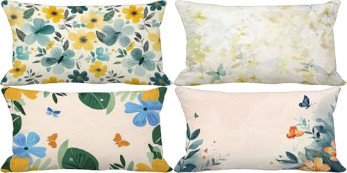 Ländlich Kissenbezug 40x80 Blume Outdoor Kissenbezug Weich Dekokissen 4er Set Doppelseitig Musterdesign Sofakissen Deko Wohnzimmer, Frühling Sommer Outdoor Terrasse Garten Bank Auto Zierkissen q31-X von Bugufen