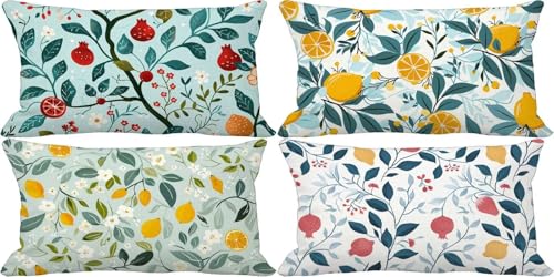 Ländlich Kissenbezug 40x80 Einfach Outdoor Kissenbezug Weich Dekokissen 4er Set Doppelseitig Musterdesign Sofakissen Deko Wohnzimmer, Frühling Sommer Outdoor Terrasse Garten Bank Auto Zierkissen y16-4 von Bugufen