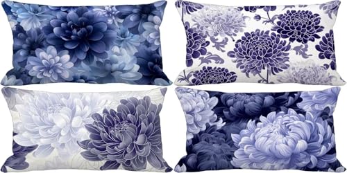 Lila Kissenbezug 60x80 Blume Outdoor Kissenbezug Wasserfest Leinen Dekokissen 4er Set Doppelseitig Musterdesign Sofakissen Deko Wohnzimmer, Sommer Outdoor Terrasse Garten Bank Auto Zierkissen c39-6 von Bugufen
