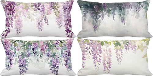 Lila Kissenbezug 60x80 Lavendel Outdoor Kissenbezug Weich Dekokissen 4er Set Doppelseitig Musterdesign Sofakissen Deko Wohnzimmer, Frühling Sommer Outdoor Terrasse Garten Bank Auto Zierkissen b22-H von Bugufen