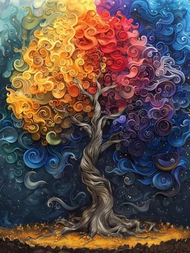 Malen Nach Zahlen Baum Malen Nach Zahlen Erwachsene mit Rahmen Baum des Lebens Paint by Numbers Kreativ Set Mit 3 Pinseln und Acrylfarbe Leinwand Kit für Geschenke und Home Haus Deko (40X50cm) l-6F von Bugufen