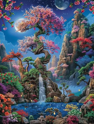 Malen Nach Zahlen Baum Malen Nach Zahlen Erwachsene mit Rahmen Blume Paint by Numbers Kreativ Set Mit 3 - Pinseln und Acrylfarbe Knitterfreie Leinwand Kit Home Haus Deko Geschenke (60 X 80 cm) k-11B von Bugufen