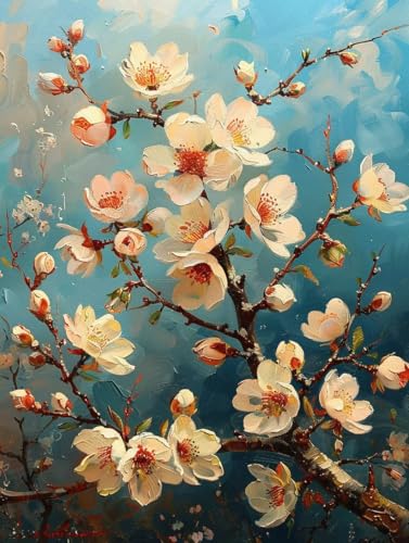 Malen Nach Zahlen Baum Paint by Numbers Blume Malen Nach Zahlen Kinder ab 7 8 9 10 jahre mädchen Handgemalt Ölgemälde Kreativ Set Mit 3 Pinseln und Acrylfarbe Leinwand Kit 60X80cm (mit Rahmen) a-21Z von Bugufen
