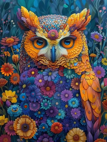 Malen Nach Zahlen Blume Malen Nach Zahlen Erwachsene mit Rahmen Eule Paint by Numbers Kreativ Set Mit 3 - Pinseln und Acrylfarbe Knitterfreie Leinwand Kit Home Haus Deko Geschenke (70 X 95 cm) j-206 von Bugufen