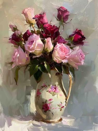 Malen Nach Zahlen Blume Malen Nach Zahlen Erwachsene mit Rahmen Rose Paint by Numbers Kreativ Set Mit 3 - Pinseln und Acrylfarbe Knitterfreie Leinwand Kit Home Haus Deko Geschenke (40 X 50 cm) l-21R von Bugufen
