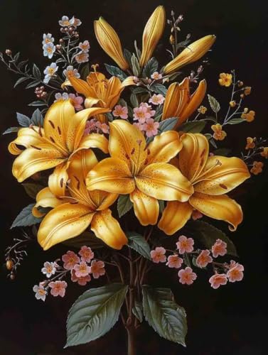 Malen Nach Zahlen Blume Paint by Numbers Lilie Malen Nach Zahlen Kinder ab 7 8 9 10 jahre mädchen Handgemalt Ölgemälde Kreativ Set Mit 3 Pinseln und Acrylfarbe Leinwand Kit 50X65cm (mit Rahmen) s-206 von Bugufen