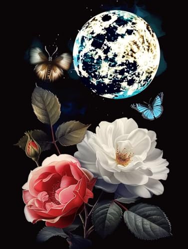 Malen Nach Zahlen Blume Paint by Numbers Mond Malen Nach Zahlen Kinder ab 7 8 9 10 jahre mädchen Handgemalt Ölgemälde Kreativ Set Mit 3 Pinseln und Acrylfarbe Leinwand Kit 60X80cm (mit Rahmen) e-63 von Bugufen