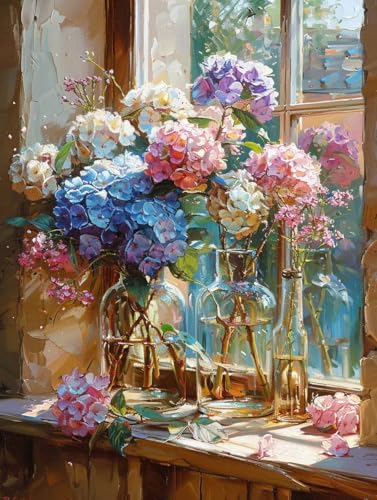 Malen Nach Zahlen Blume Paint by Numbers Vase Malen Nach Zahlen Kinder ab 7 8 9 10 jahre mädchen Handgemalt Ölgemälde Kreativ Set Mit 3 Pinseln und Acrylfarbe Leinwand Kit 70X95cm (mit Rahmen) s-142 von Bugufen