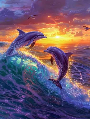 Malen Nach Zahlen Delphin Paint by Numbers Meer Malen Nach Zahlen Kinder ab 8 9 10 jahre mädchen Handgemalt Ölgemälde Kreativ Set Mit 3 Pinseln und Acrylfarbe Leinwand Kit 30X40cm (mit Rahmen) a-145 von Bugufen