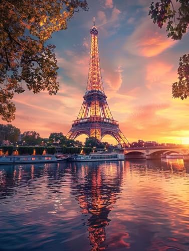Malen Nach Zahlen Eiffelturm Paint by Numbers Paris Malen Nach Zahlen Kinder ab 7 8 9 10 jahre mädchen Handgemalt Ölgemälde Kreativ Set Mit 3 - Pinseln und Acrylfarbe 50 X 65 cm (ohne Rahmen) s-46 von Bugufen