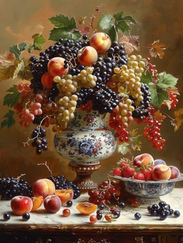 Malen Nach Zahlen Essen Paint by Numbers Obst Malen Nach Zahlen Kinder ab 7 8 9 10 jahre mädchen Handgemalt Ölgemälde Kreativ Set Mit 3 Pinseln und Acrylfarbe Leinwand Kit 30X40cm (mit Rahmen) s-9T von Bugufen