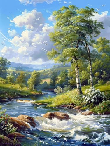 Malen Nach Zahlen Frühling Paint by Numbers Landschaft Malen Nach Zahlen Kinder ab 7 8 9 10 jahre mädchen Handgemalt Ölgemälde Kreativ Set Mit 3 - Pinseln und Acrylfarbe 40 X 50 cm (mit Rahmen) a-156 von Bugufen