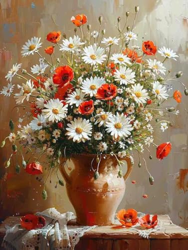 Malen Nach Zahlen Gänseblümchen Paint by Numbers Blume Malen Nach Zahlen Kinder ab 7 8 9 10 jahre mädchen Handgemalt Ölgemälde Kreativ Set Mit 3 - Pinseln und Acrylfarbe 70 X 95 cm (mit Rahmen) e-5N von Bugufen