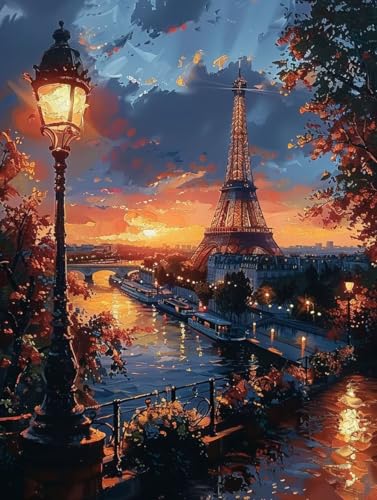 Malen Nach Zahlen Landschaft Paint by Numbers Eiffelturm Malen Nach Zahlen Kinder ab 7 8 9 10 jahre mädchen Handgemalt Ölgemälde Kreativ Set Mit 3 - Pinseln und Acrylfarbe 30 X 40 cm (mit Rahmen) a-5G von Bugufen
