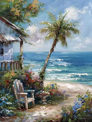 Malen Nach Zahlen Landschaft Paint by Numbers Meer Malen Nach Zahlen Kinder ab 7 8 9 10 jahre mädchen Handgemalt Ölgemälde Kreativ Set Mit 3 - Pinseln und Acrylfarbe 60 X 80 cm (mit Rahmen) a-136 von Bugufen